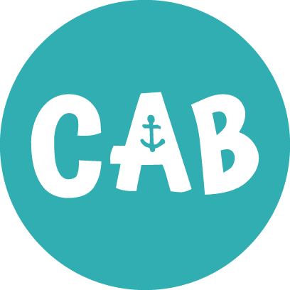 CAB inside a teal circle with a little anchor icon inside the letter A